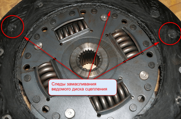 Следы замасливания ведомого диска сцепления