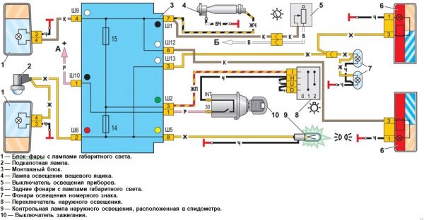 Схема наружного освещения ВАЗ 2107