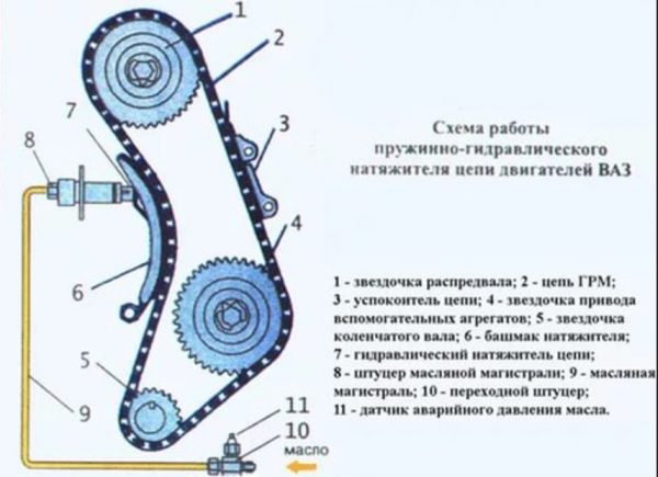 Схема натяжительного механизма цепи ГРМ