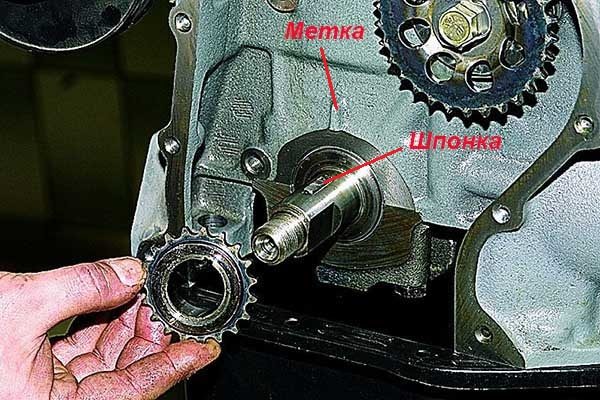 Установка ведущей звёздочки ГРМ ВАЗ 2106 по меткам